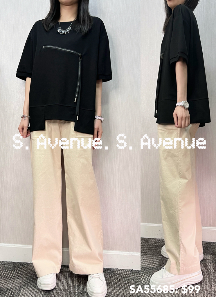 SA55685: 短袖前拉錬不規則腳tee