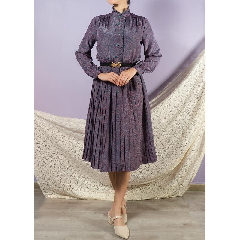 Vintage Japanese Abstract Pattern Ruffle Collar Pleated Long Sleeve Dress(MT1608-136)