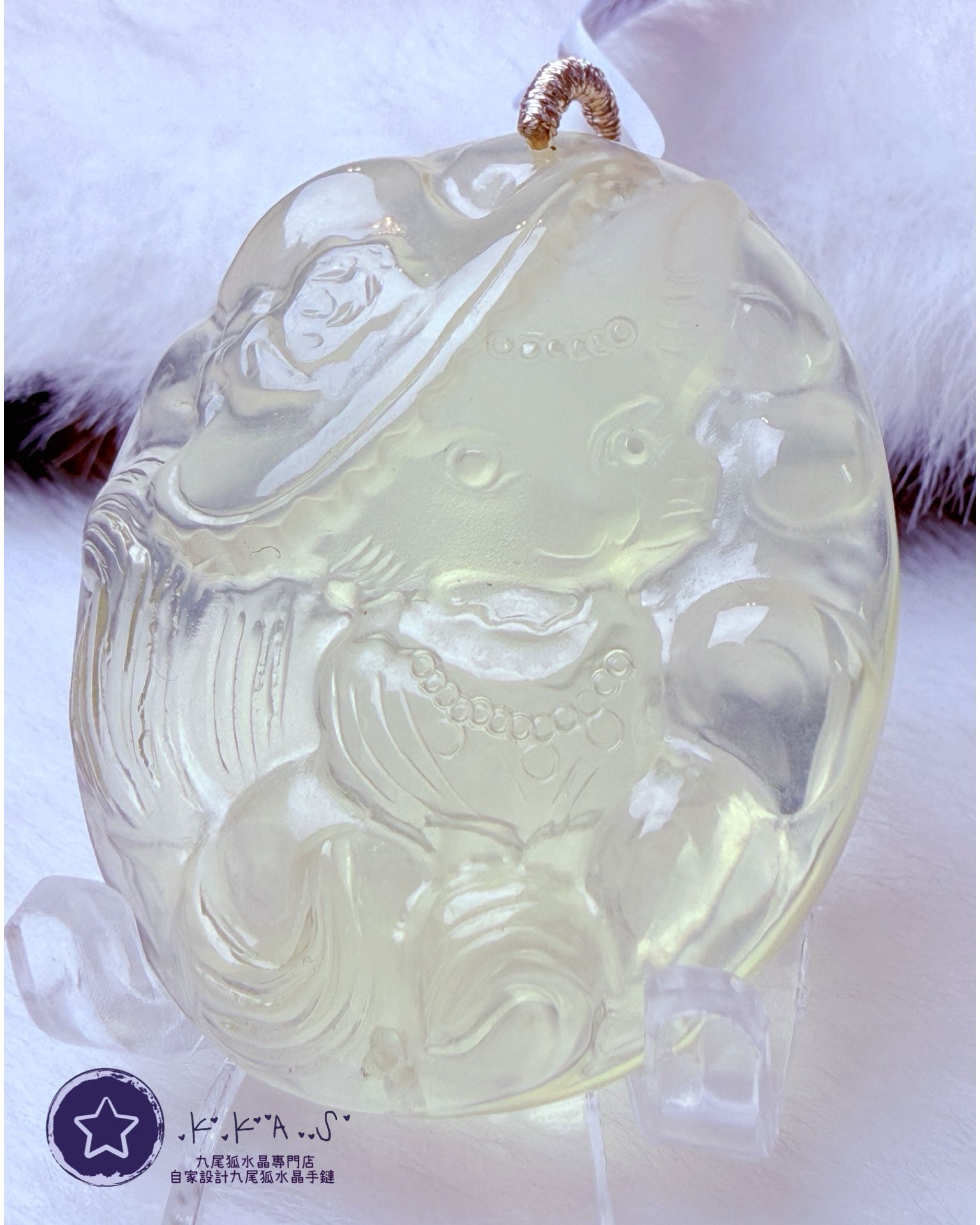 K00011 黃水晶 貴婦九尾狐 - 吊墜/手牌兩用款(上下孔)