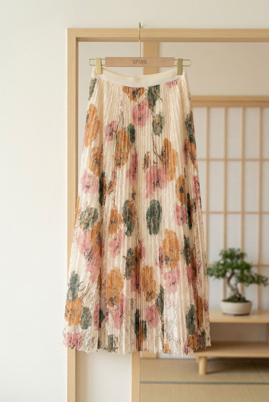 花卉百摺蕾絲褶裙