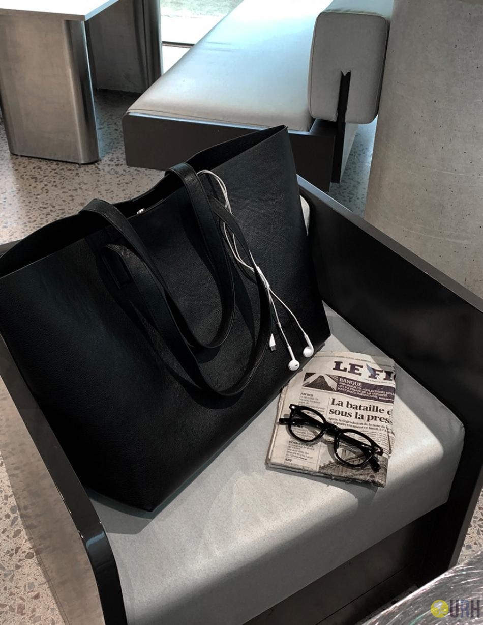 【100%保證韓國直送】韓系極簡方正皮革大容量肩背手提托特包 👜 [2 color] RL114956