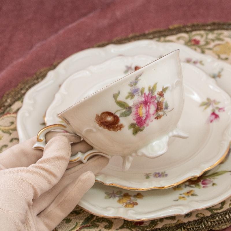 Vintage 1931-1939 German C.T. Altwasser Sophisticated Scrollwork Tea Set Trio - Tea set with cake plate (MZ015)