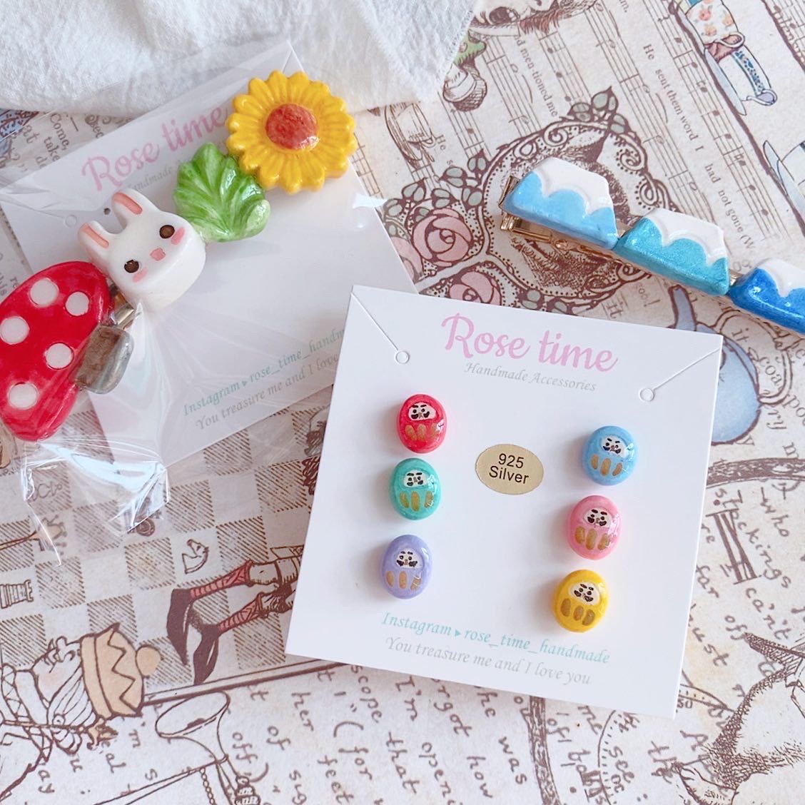 ᴿᵒˢᵉ ᵗⁱᵐᵉ ʰᵃⁿᵈᵐᵃᵈᵉ7️⃣週年 #3月22-24日半價飾物 🈹  手繪粒粒達摩耳釘套裝