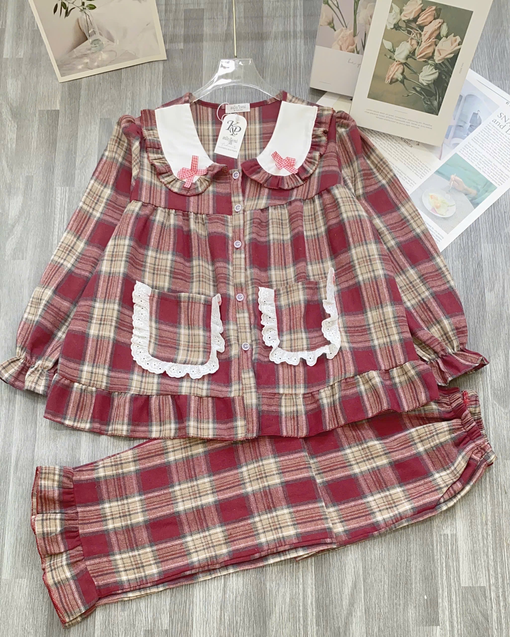 格子圖案女士睡衣套裝