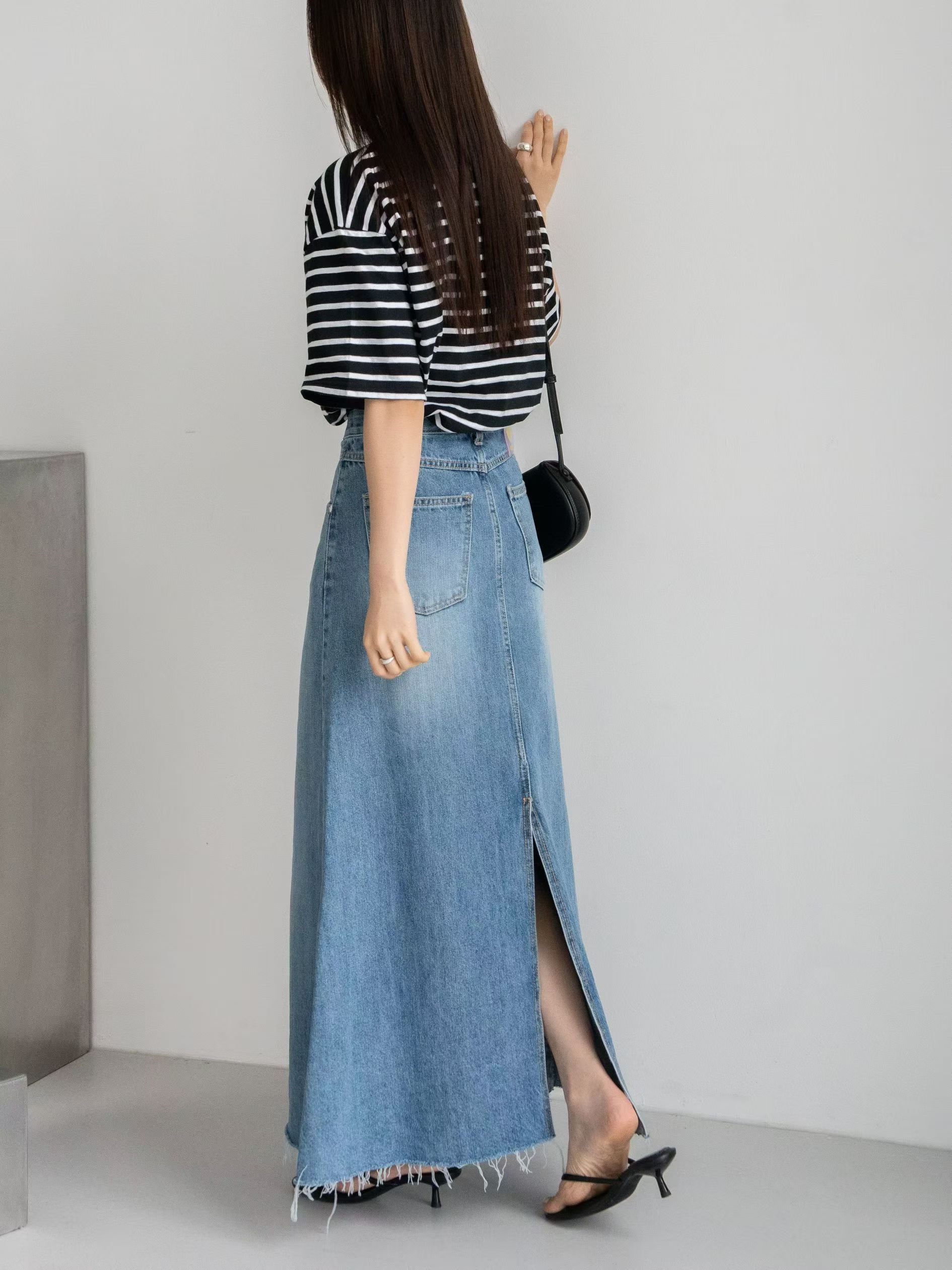 A line cut 牛仔SK
