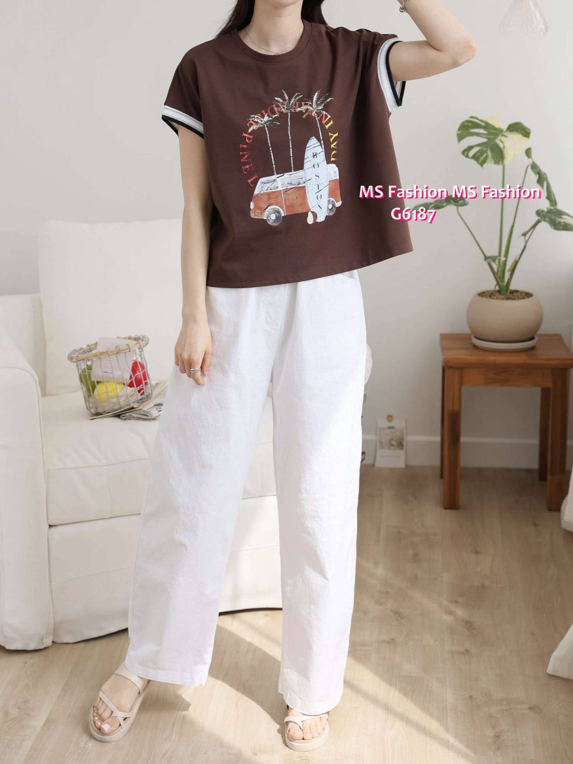 G6187 韓國🇰🇷靚print拼色袖top