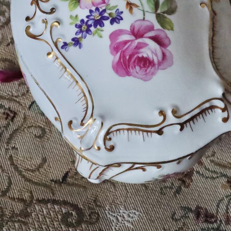 RARE! 1934-1949 Made in Germany JLMenau Graf Von Hennebert Porcelain Large Footed Trinket Box/Treasure Box(MT1705)