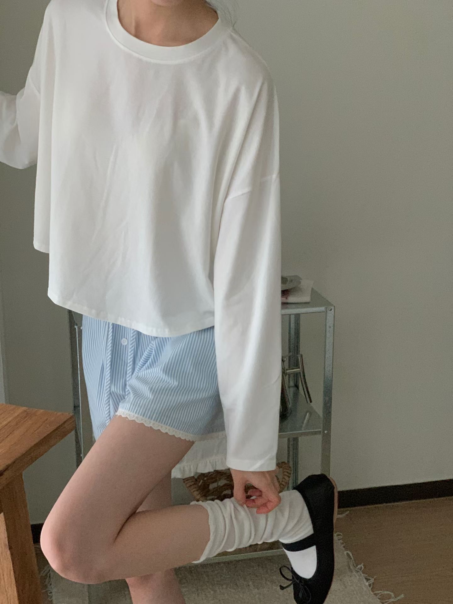 221638 淨色長袖短Tee