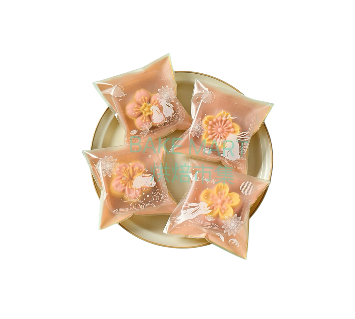 中秋月餅磨砂包裝自粘袋(中秋月圓兔4款混合款金色底色) Mooncake Packing Bag