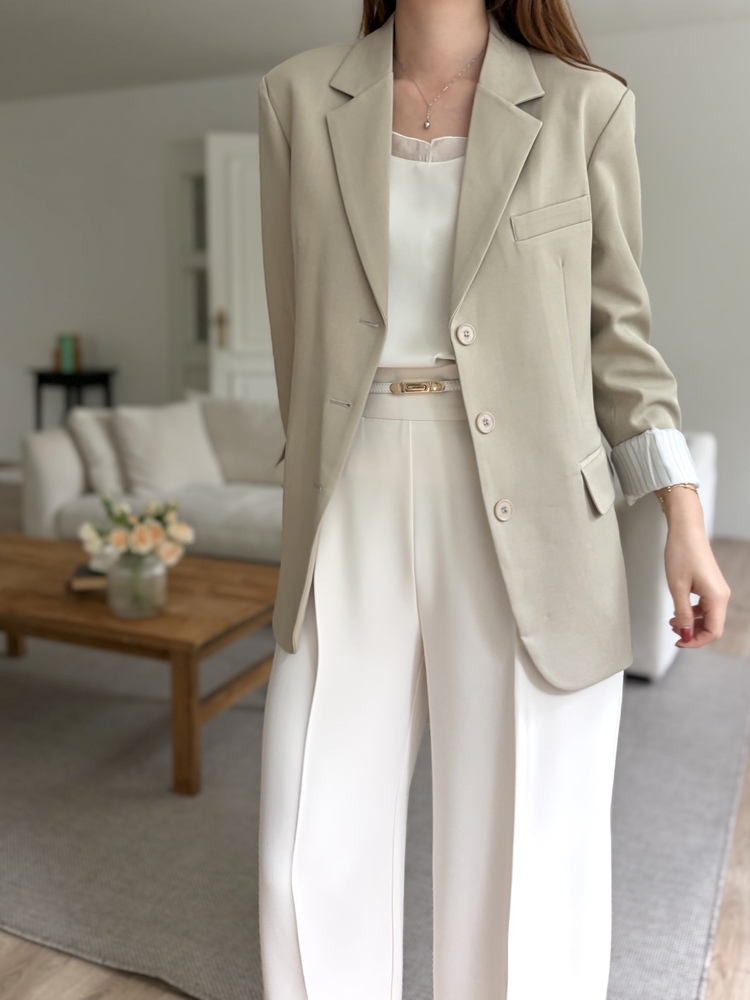 Margot Blazer with Striped Cuffs (Beige)