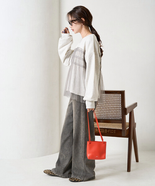 薄紗褶皺拼接衛衣