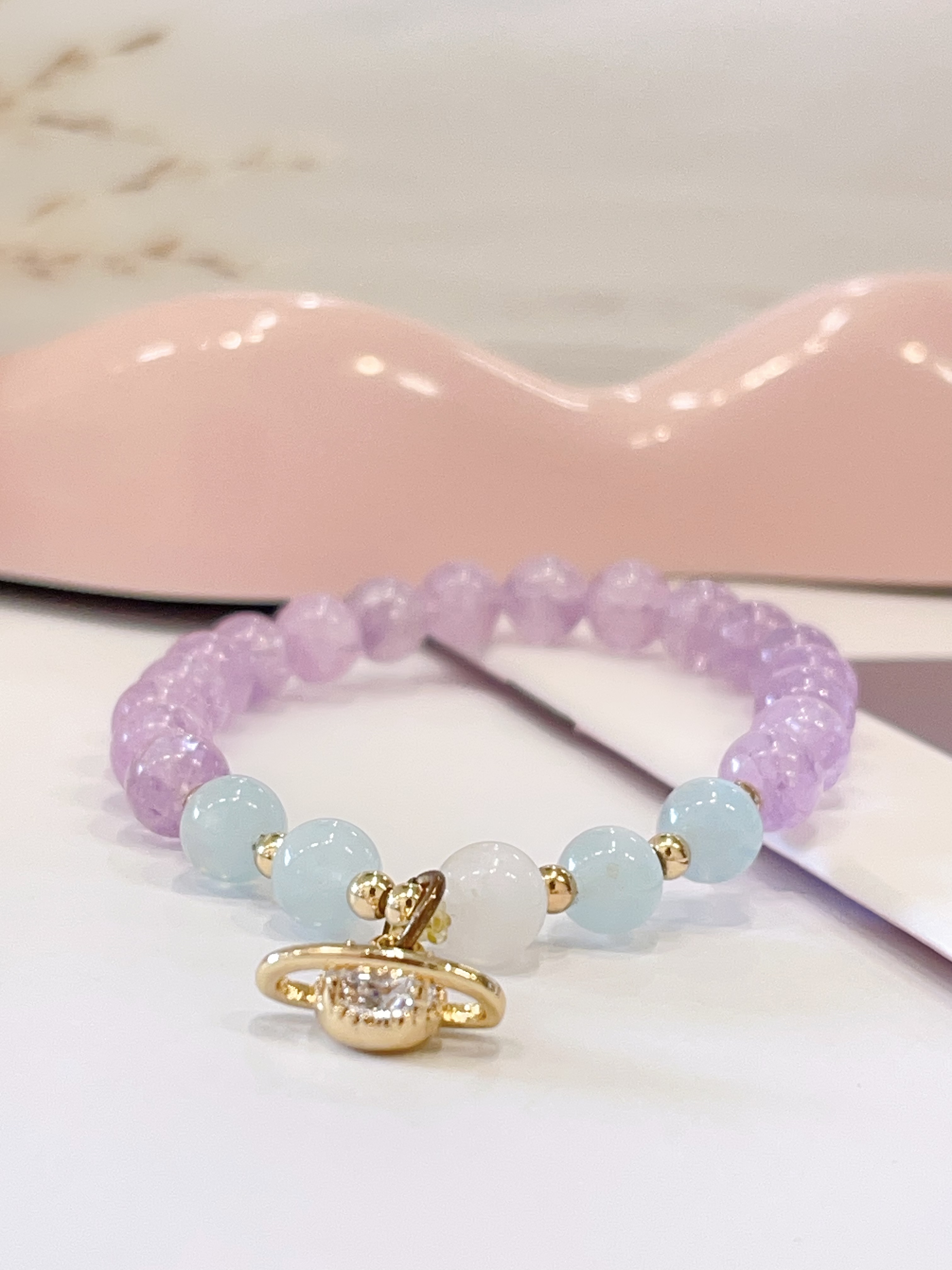 💜🌊🌙 薰衣草紫水晶 × 海蓝宝 × 白月光手串 Lavender Amethyst, Aquamarine & Moonstone | 6/7mm 