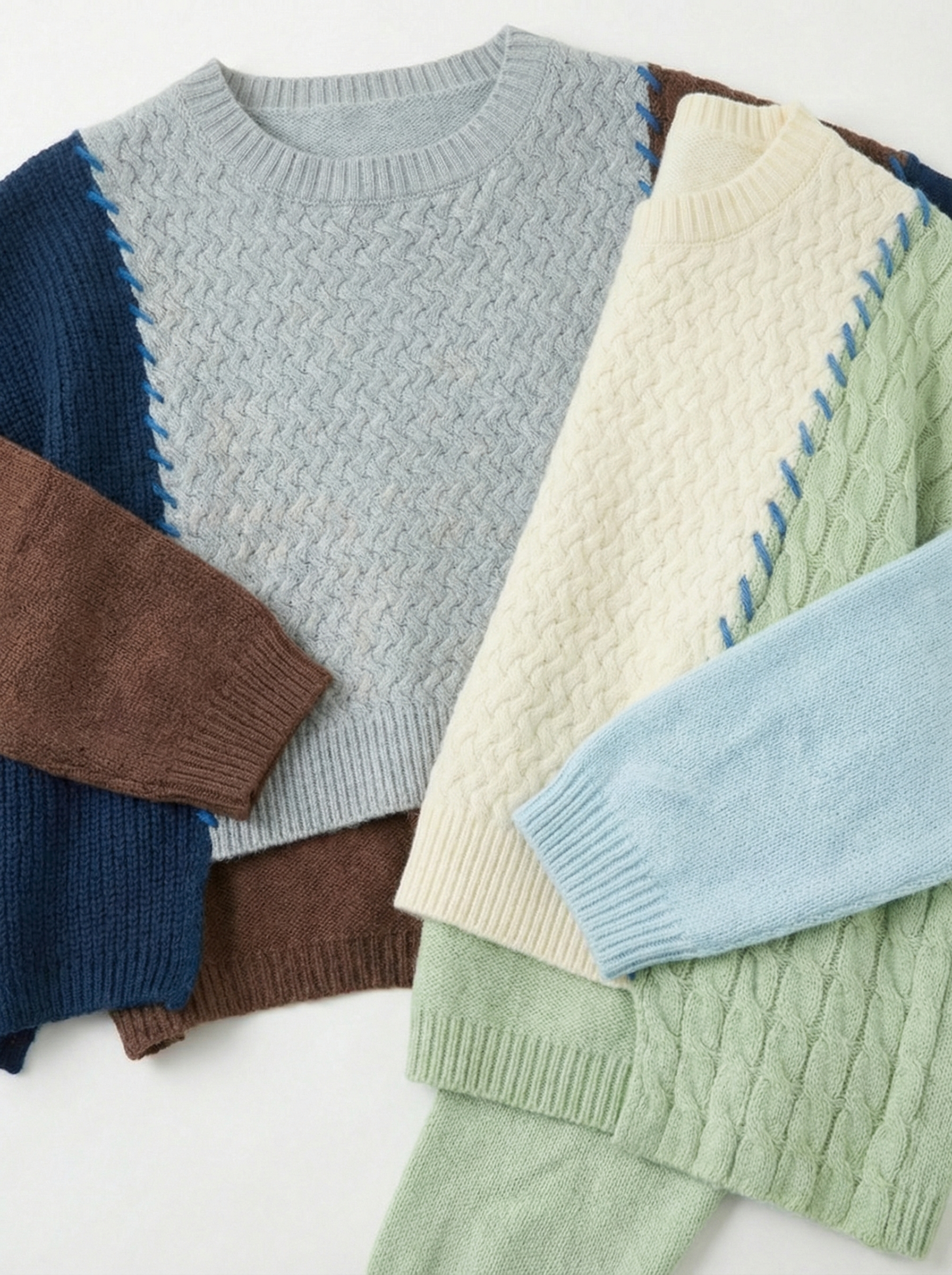 拼接扭花短版針織毛衣