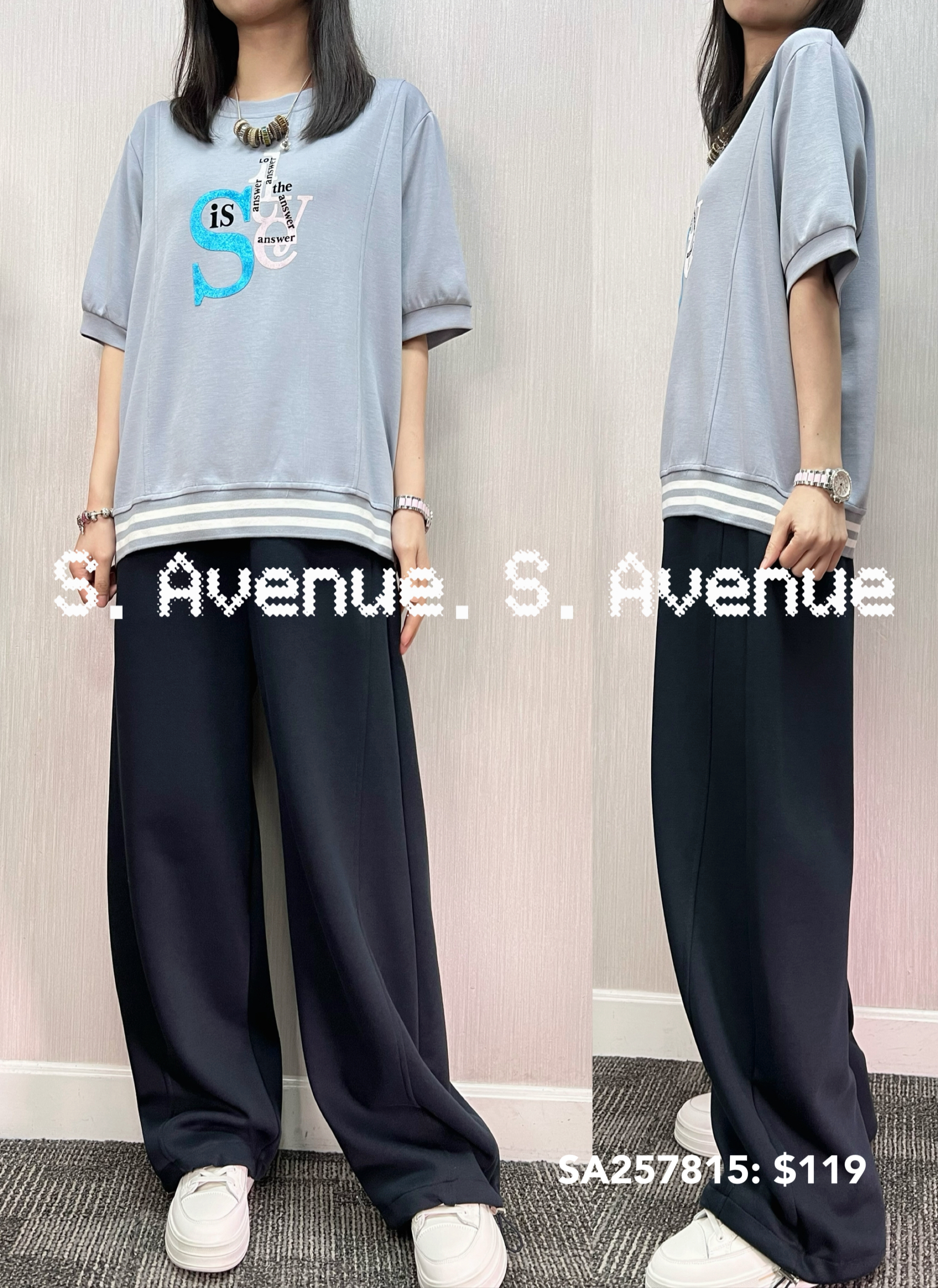 SA257815: 短袖英文字腳撞色邊tee