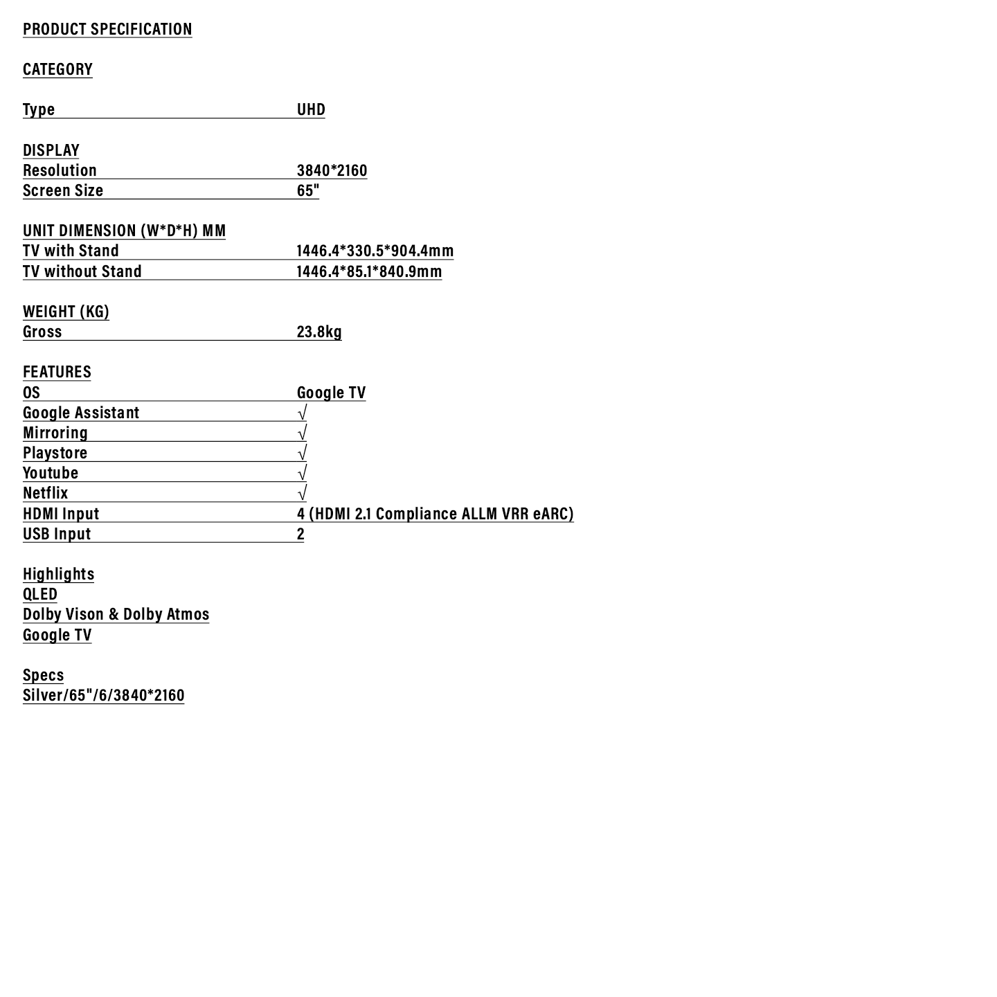 Haier 65" HQLED Smart TV (H65P750UX)