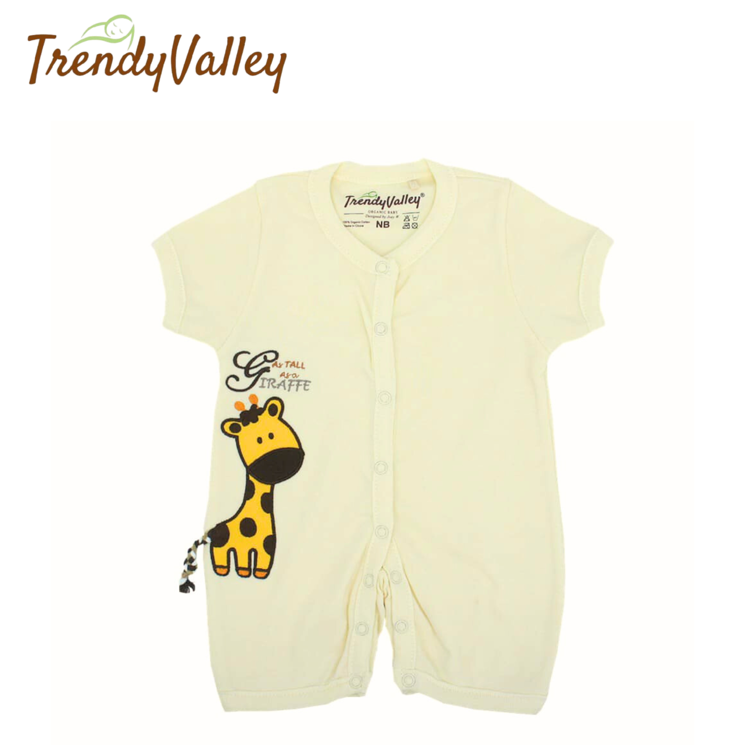 TRENDYVALLEY Organic Cotton Short Sleeve Pants Baby Romper - Giraffe