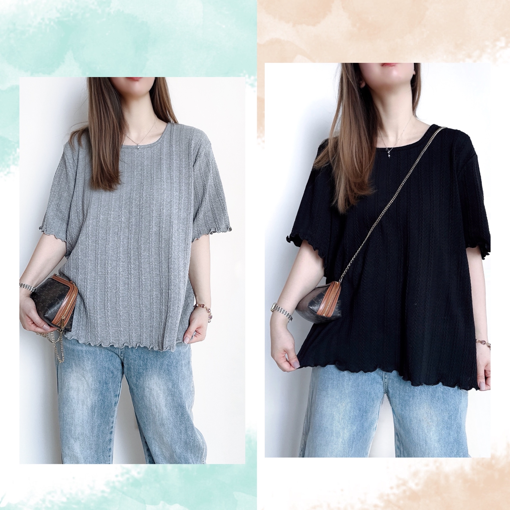 必備木耳邊扭紋針織Top 