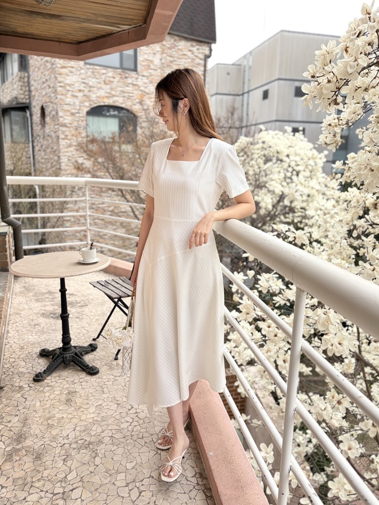 Asymmetric Striped Dress (Ivory)