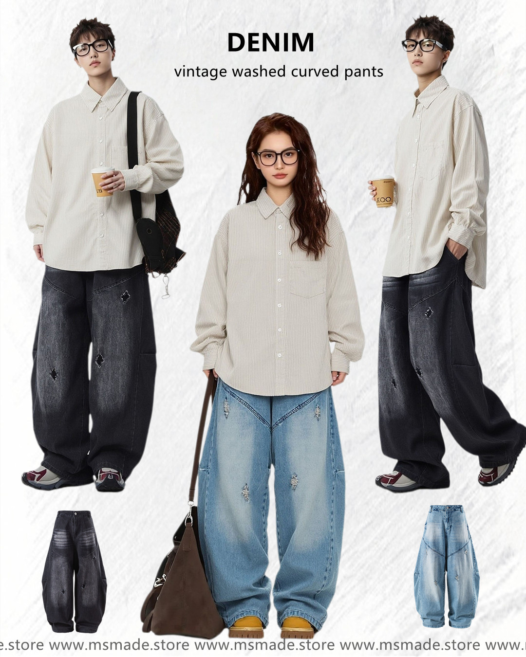 M25259 水洗破洞彎刀牛仔褲