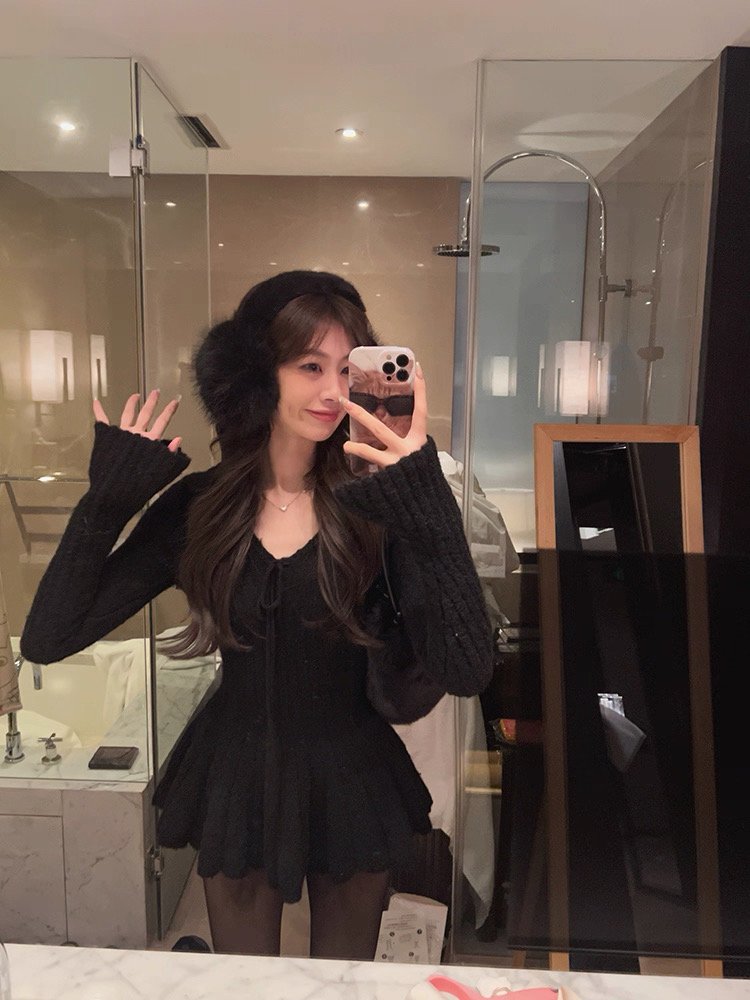 芭蕾风毛线蓬蓬裙高腰显瘦短裙纯欲性感蛋糕连衣裙女