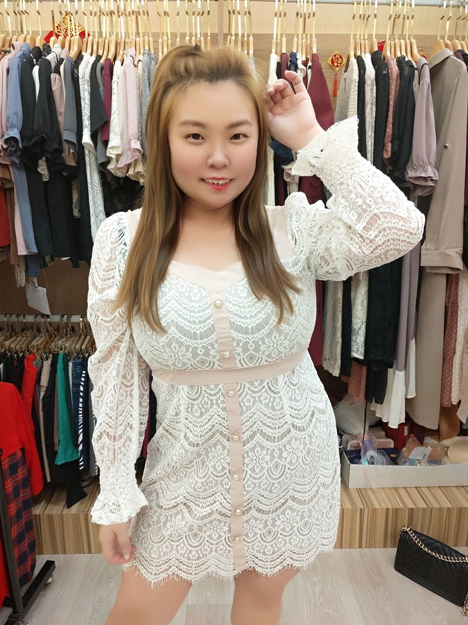 TW#3852L 镂空蕾丝长袖连衣裙