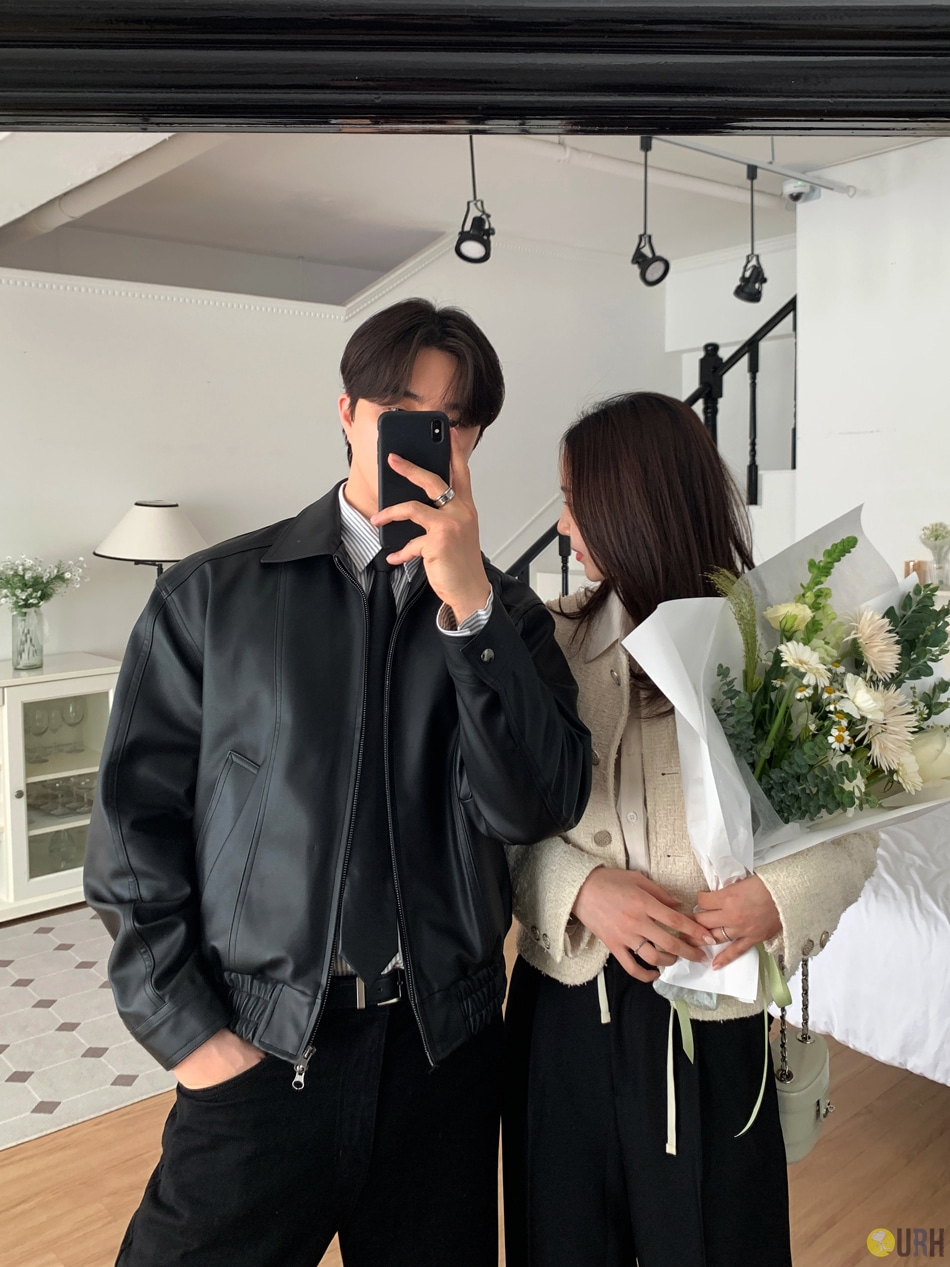 【100%保證韓國直送】質感古著裂紋設計寬鬆皮革外套 Vintage Crack Leather Zip-up Jacket [2 color] RL114777