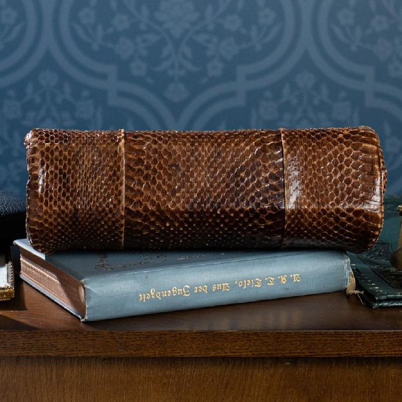 C.a. 1940-50s Montreal Coronet Brown Snakeskin Leather HandBag (MT659)