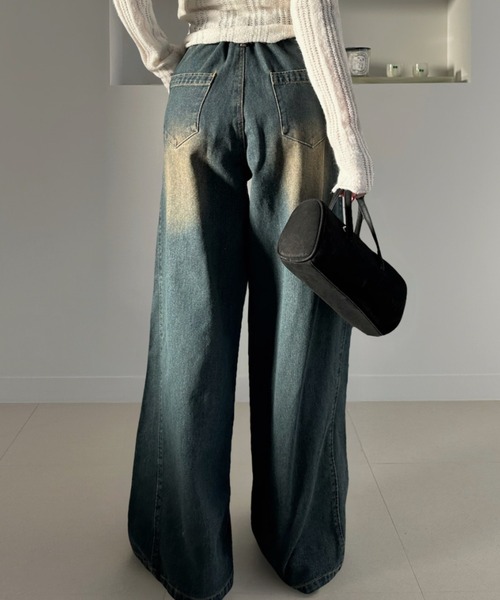 復古洗水闊腳牛仔褲【JP007】