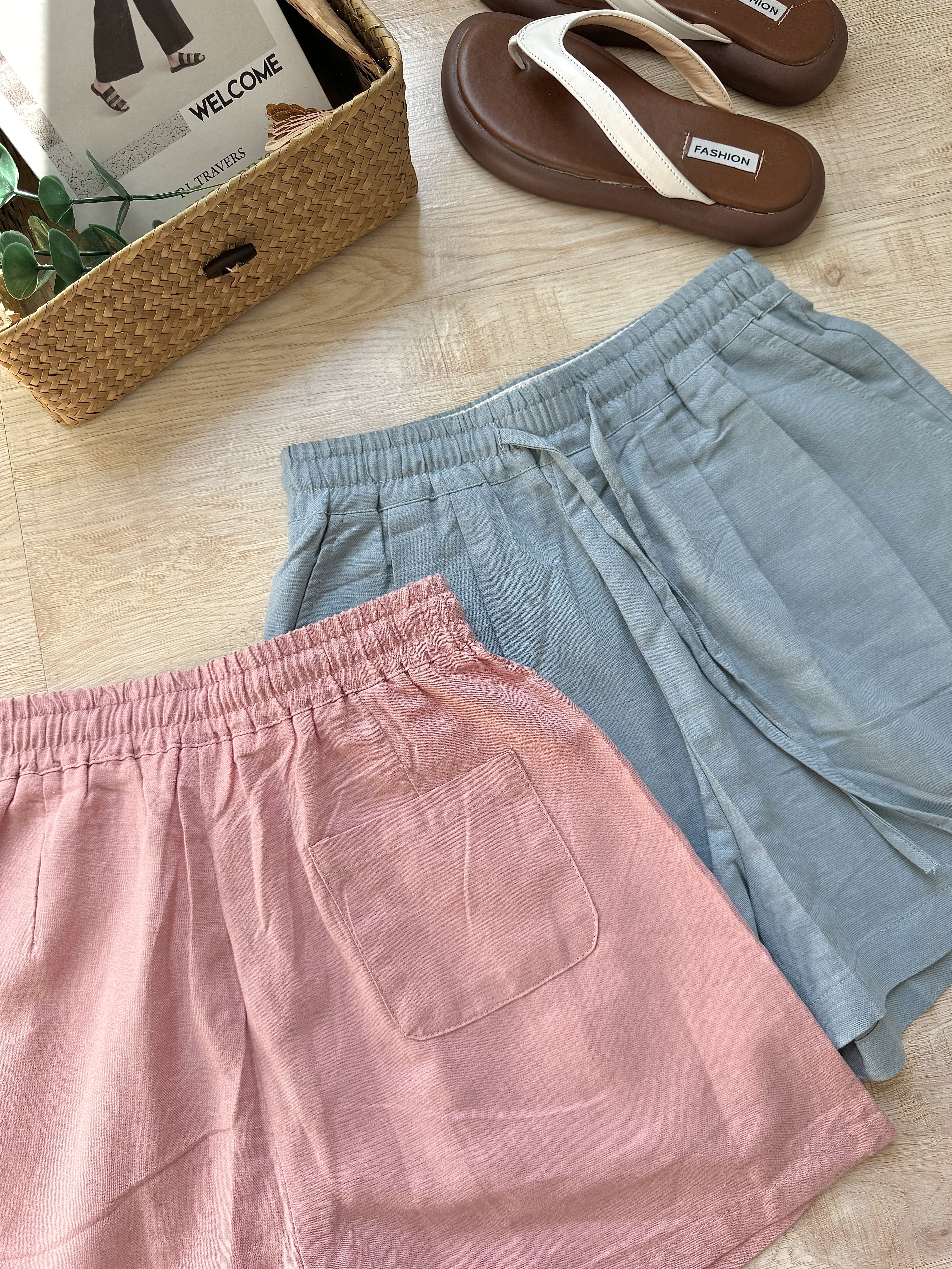 High Waist Cotton Linen Casual Short 韩系高腰棉麻休闲抽绳短裤 （ 5 Colors )