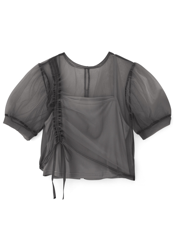 吊帶背心+薄紗抽帶上衣[dk1126]