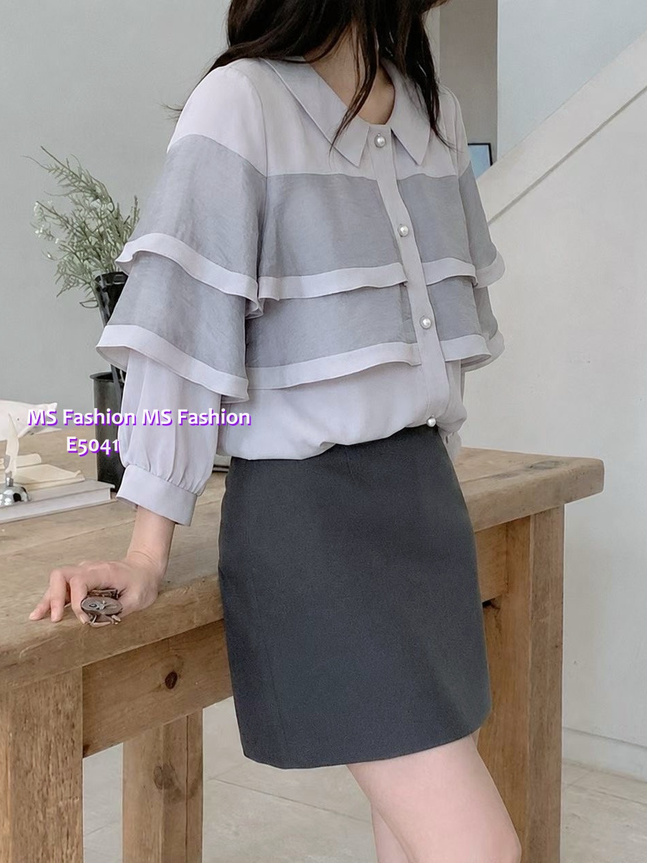 E5041 高質靚料反領ruffle top