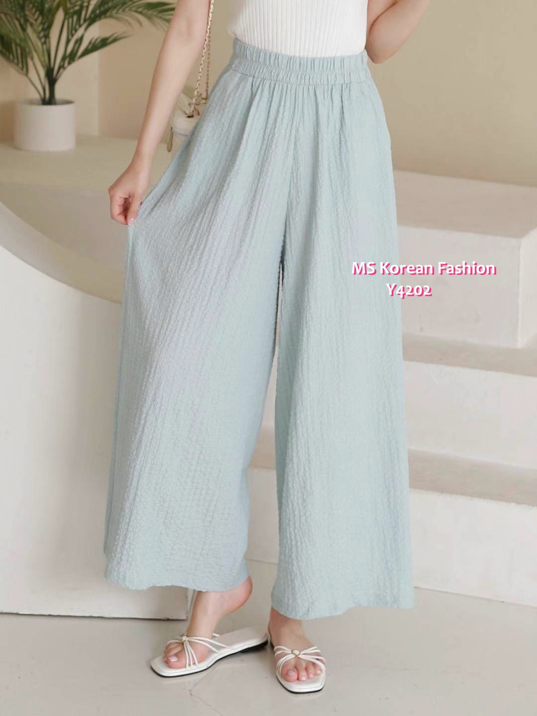 Y4202 韓國🇰🇷靚色皺布闊褲