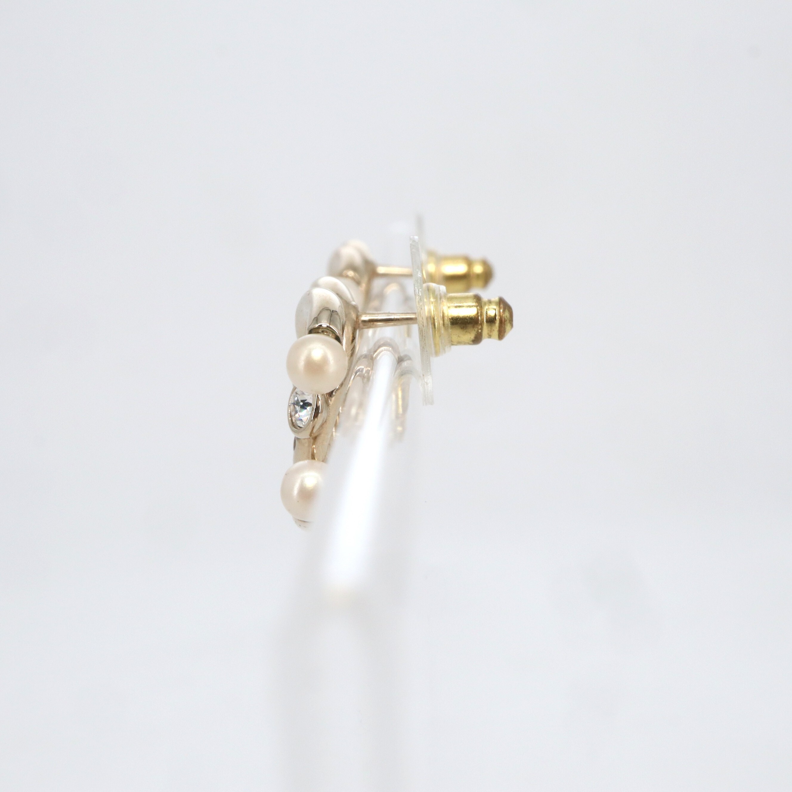 Chanel Coco Mark Rhinestone Faux Pearl Piercing Earrings