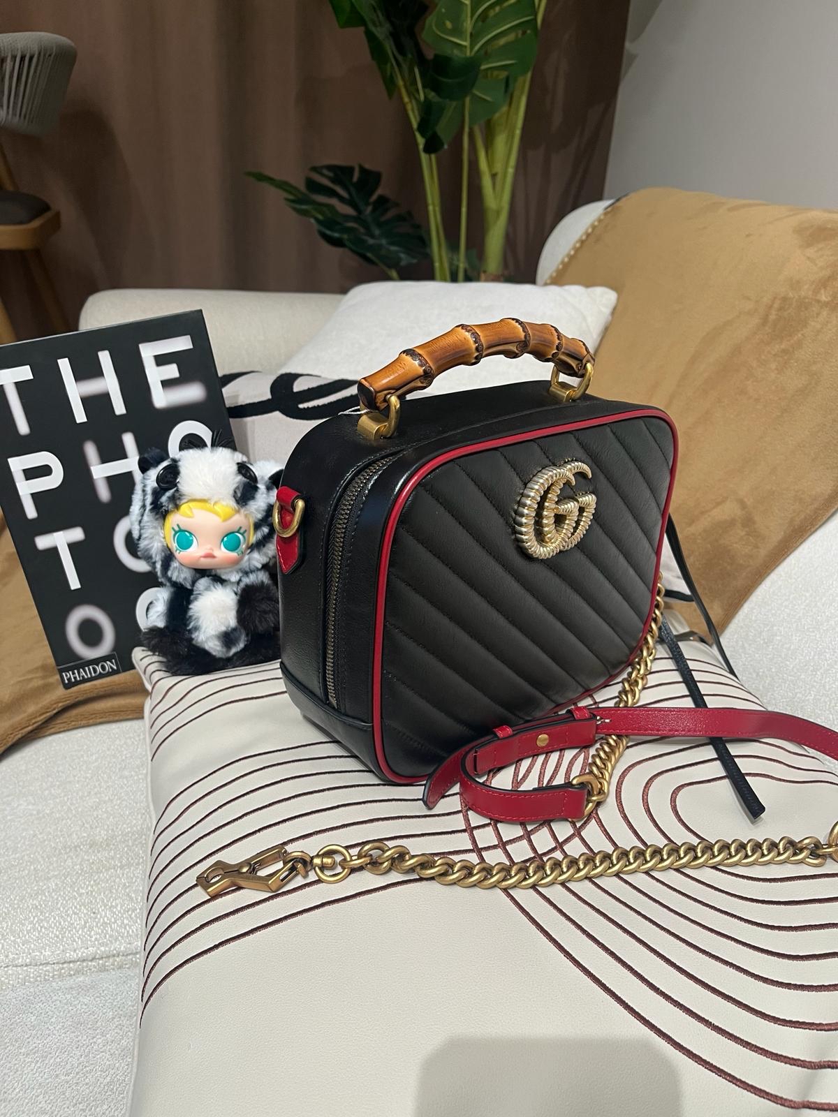 Gucci GG Marmont Matelassé Bag, vanity Camera Bag Bamboo Top Handle 2way bag 100%Authentic ,98%new ✅dust bag
