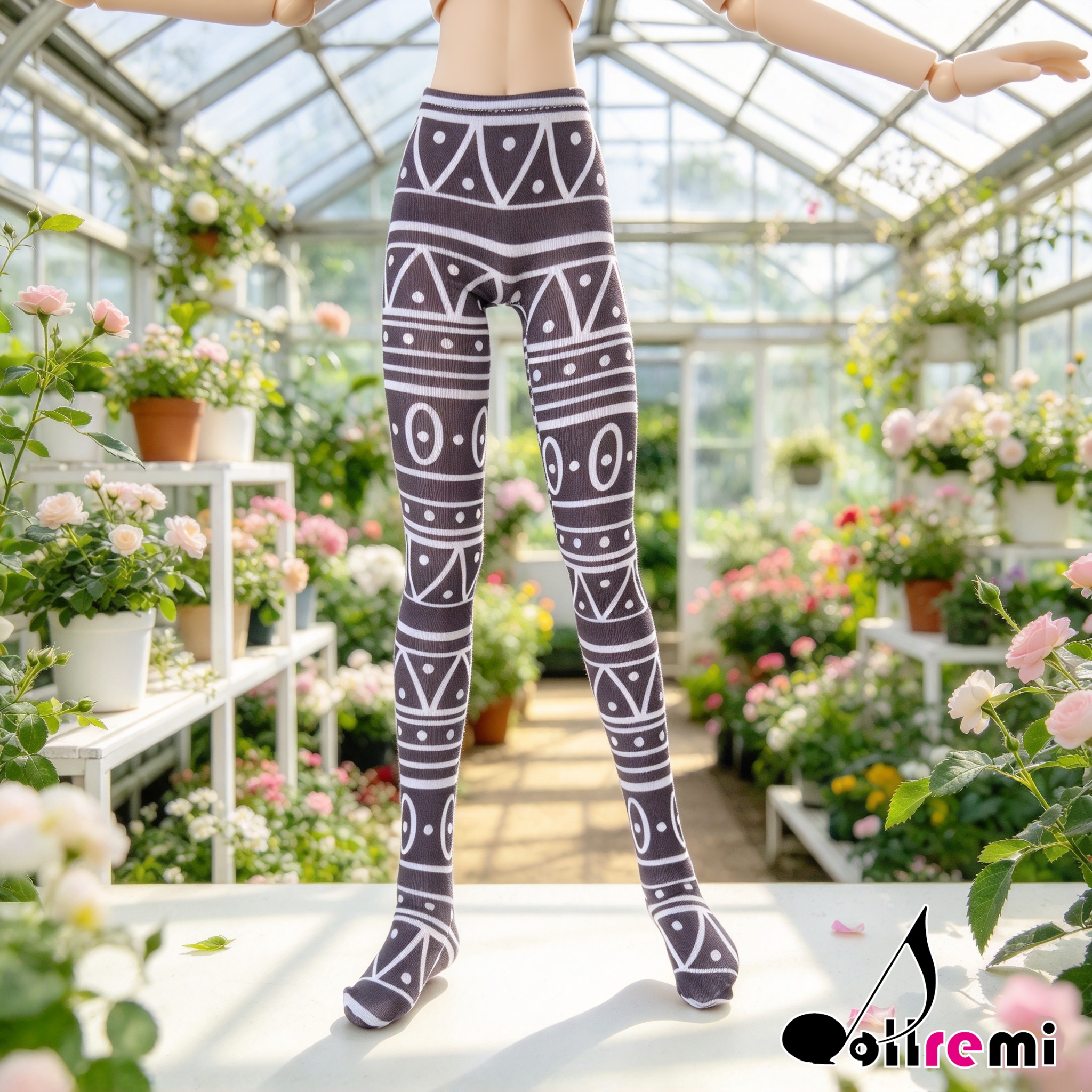 【dollremi】(A0125) 灰白花紋襪褲 Grey and white patterned tights