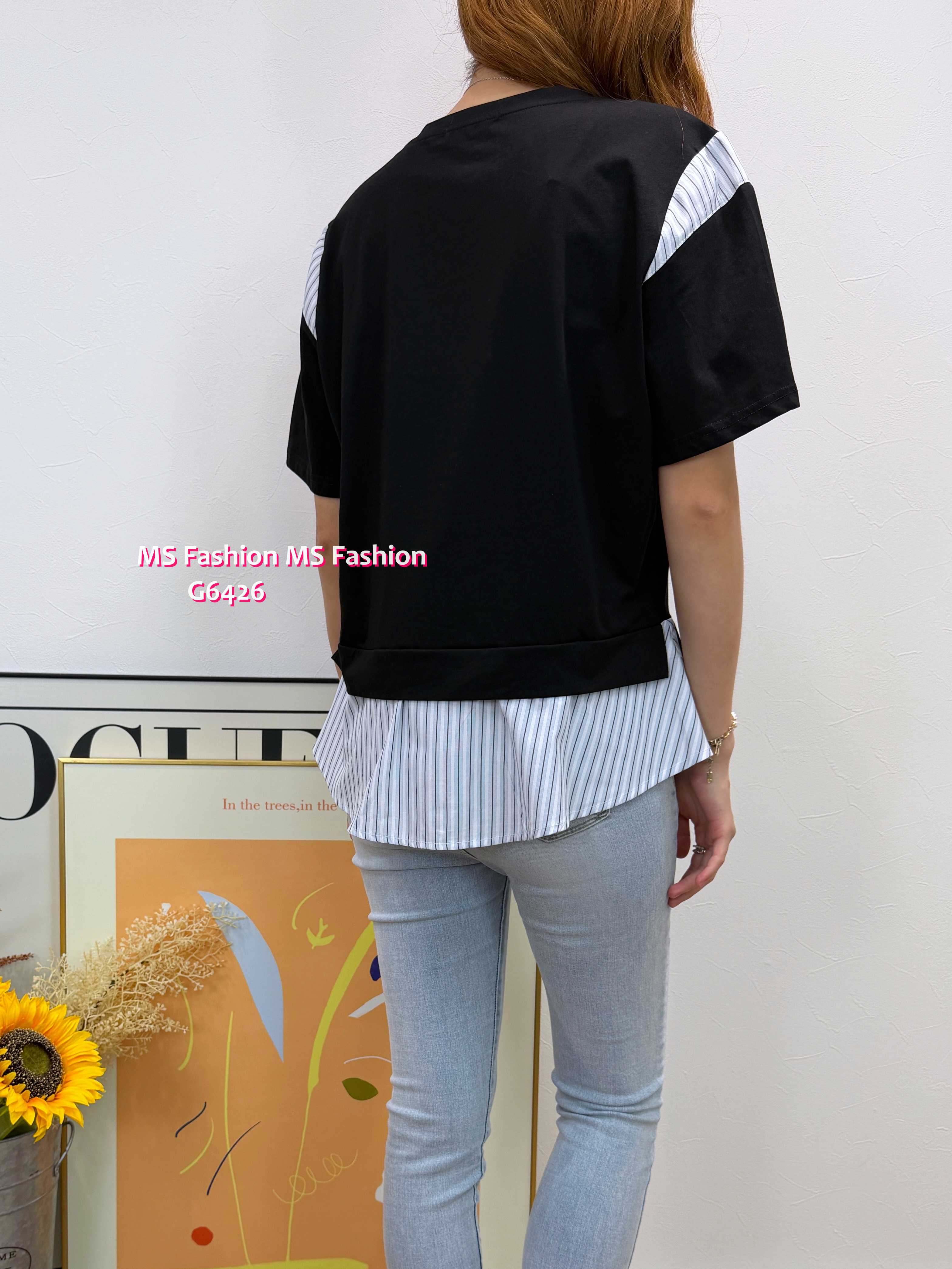 G6426 拼條子pattern top