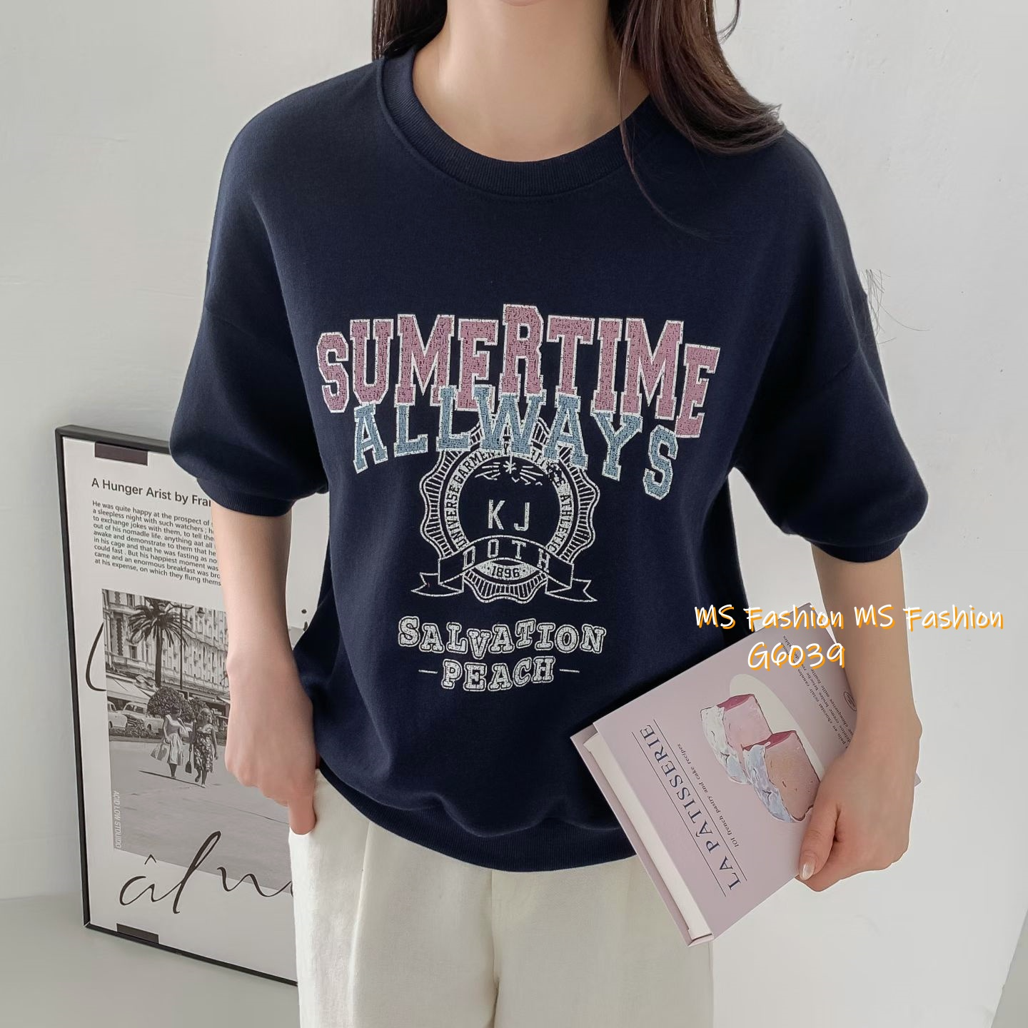 G6039 韓國🇰🇷拼色字母print top