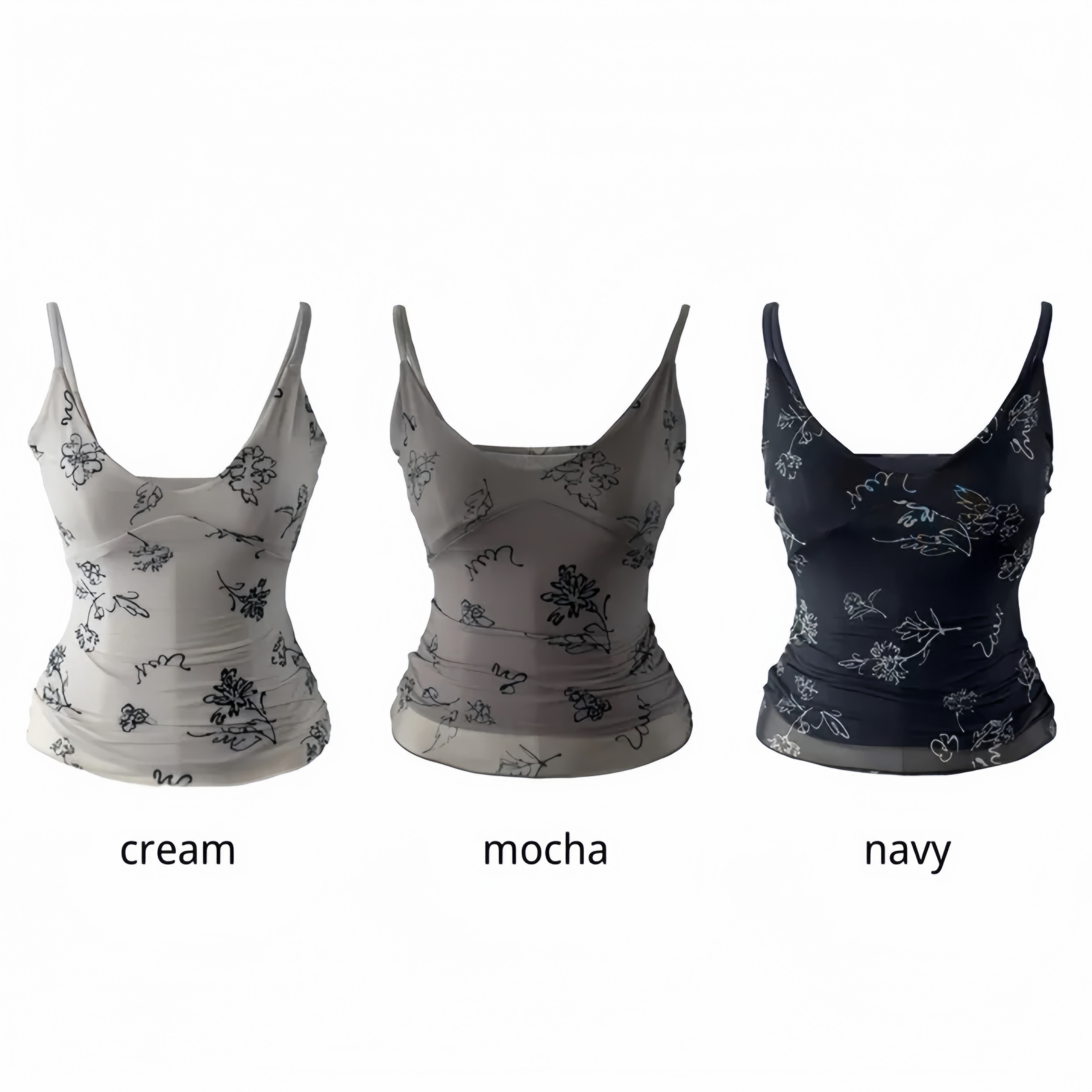 Abstract Floral Print Mesh Cami Top