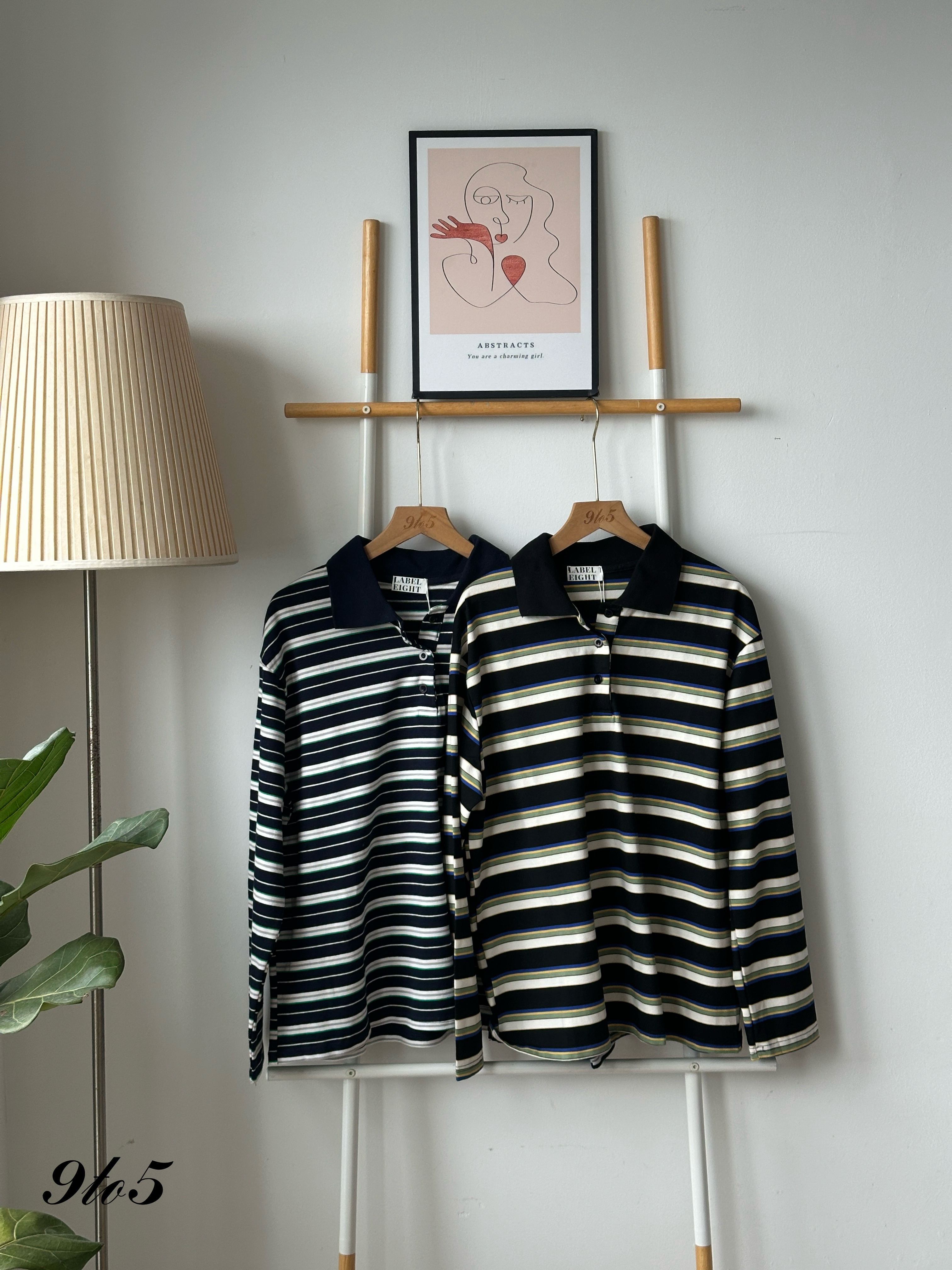 T4066 Stripe Oversize Polo Tee - Black & Blue