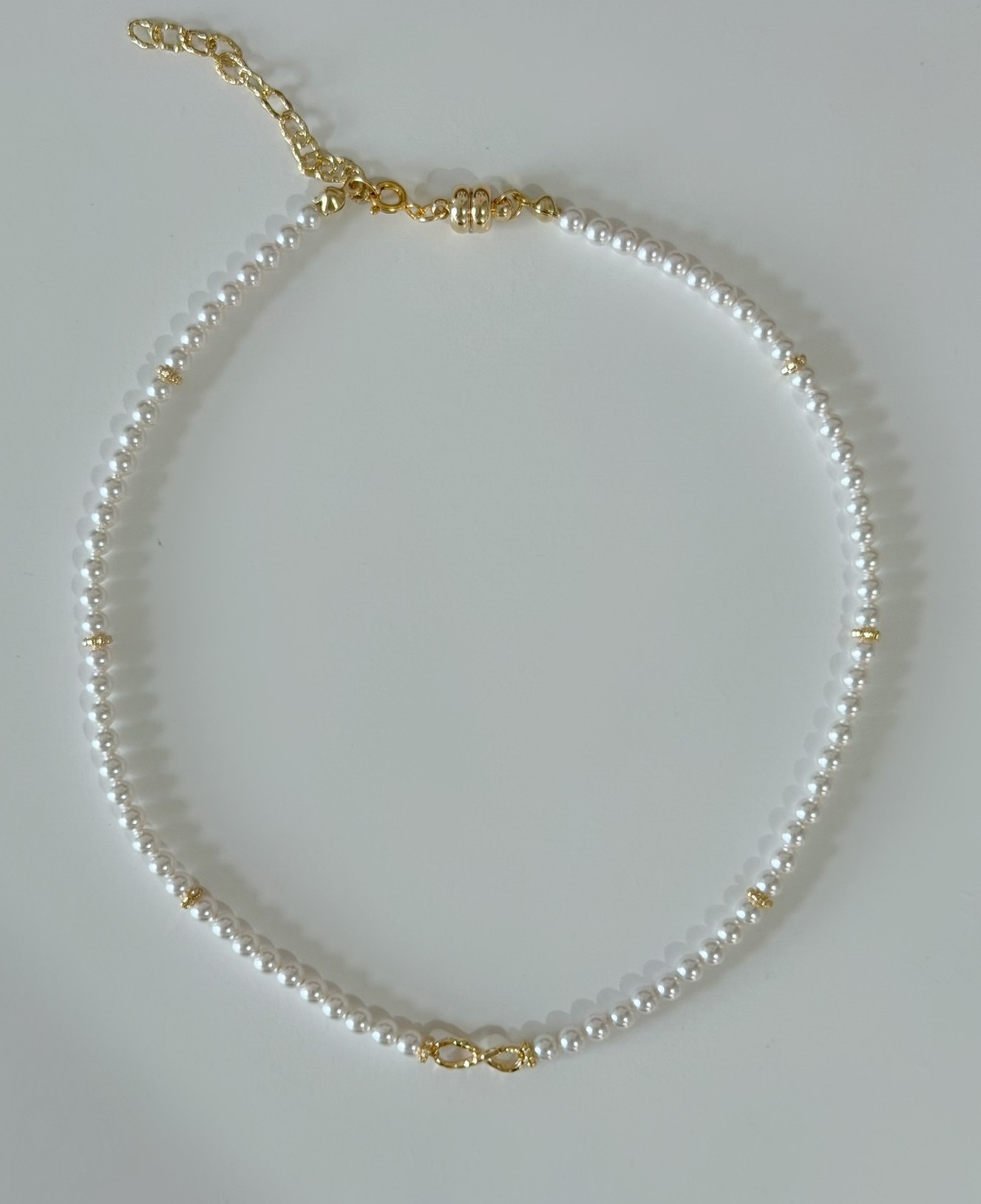 蝴蝶結 4MM Swarovski水晶珍珠頸鍊 / 金色 x米白色 N4 - 預訂款