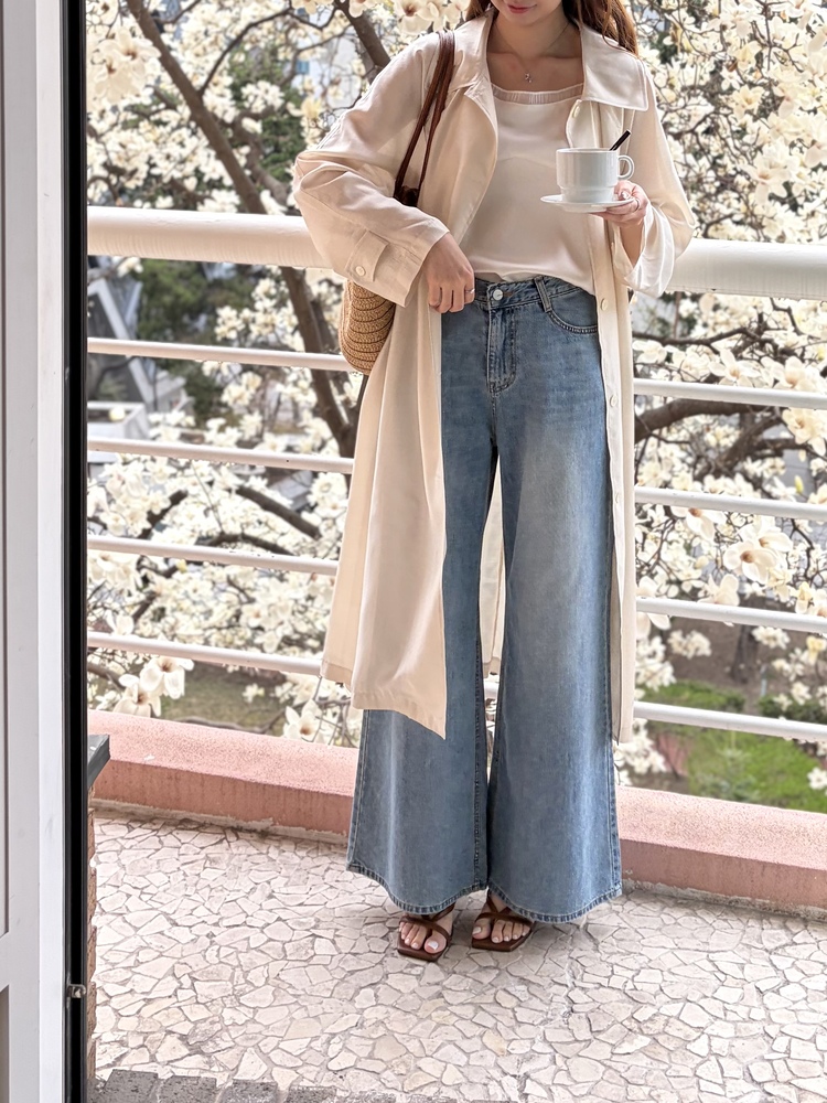[薄!] Faded Wash Wide Leg Jeans