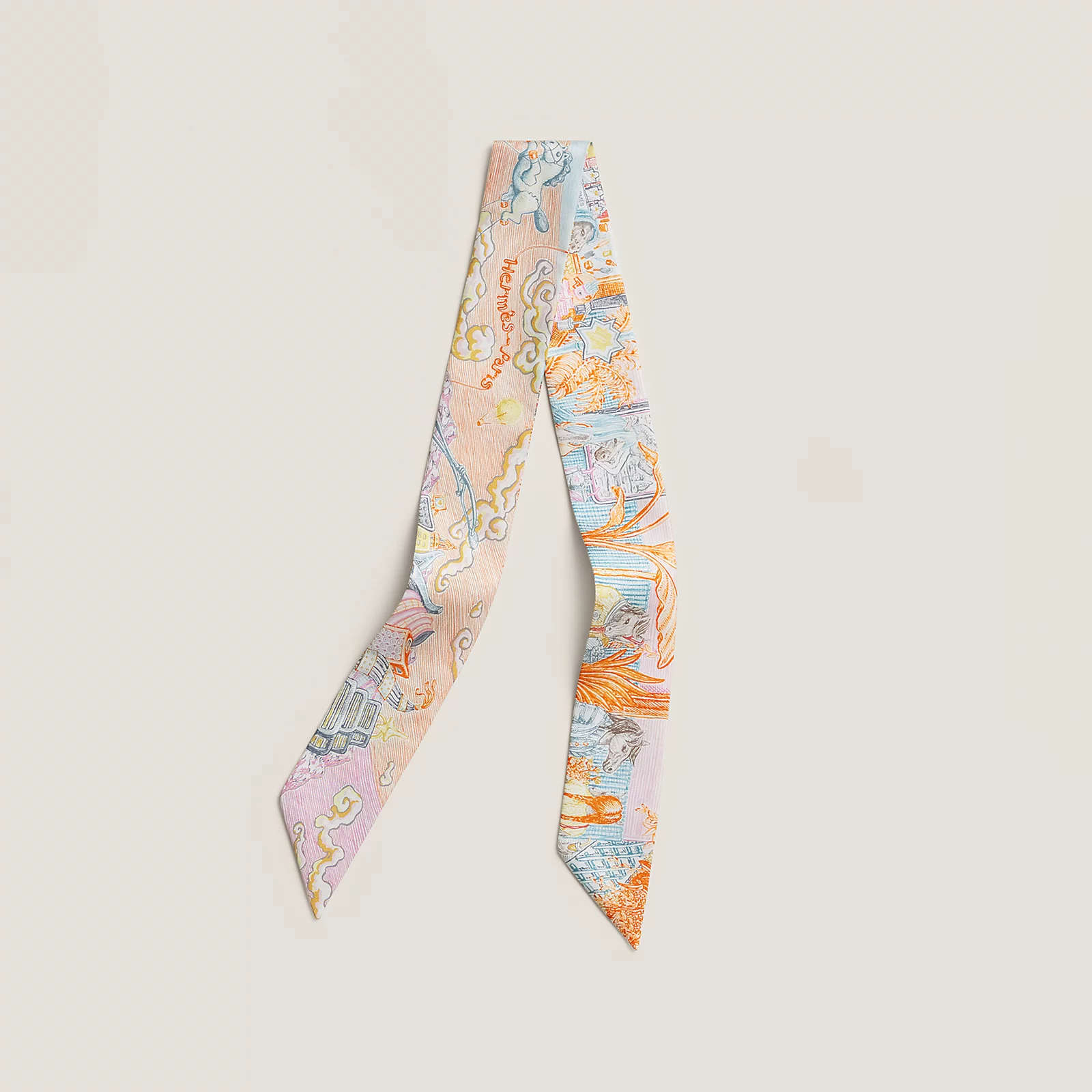 Hermès 全新🆕 100%絲 City of Light圖案 Twilly