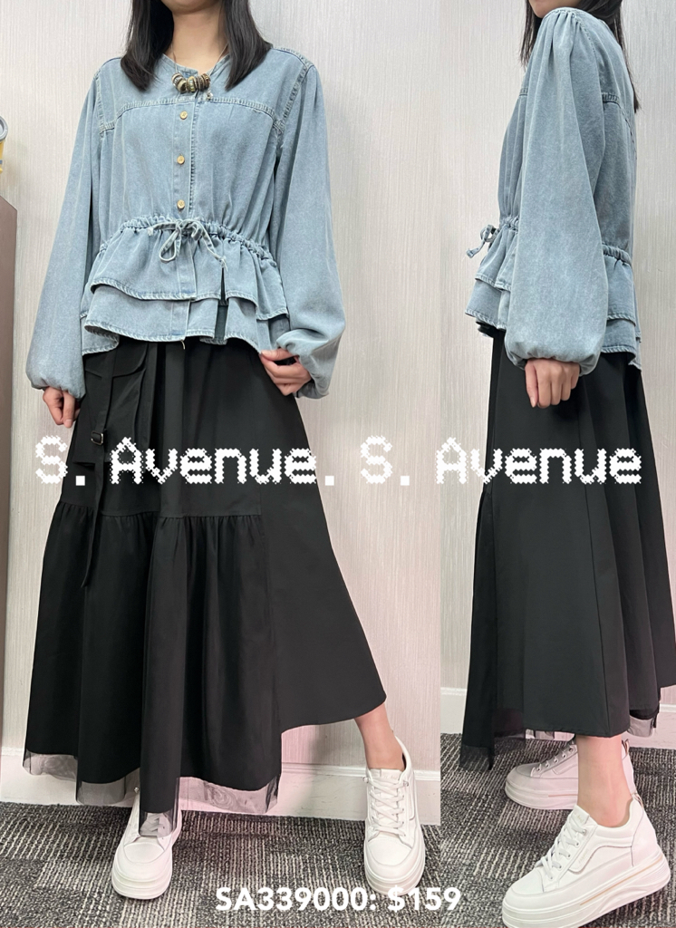 SA339000: 長袖V領牛仔束腰top