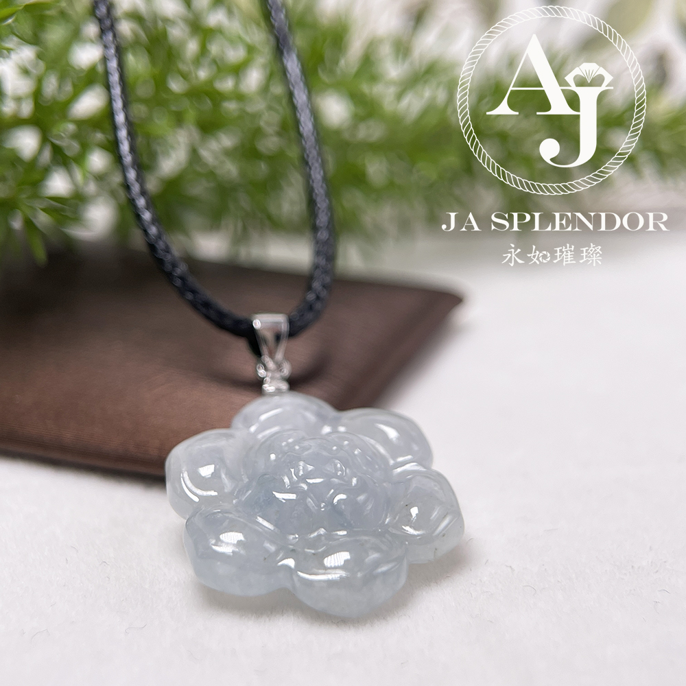 JN-851 天然翡翠A玉-冰糯花開富貴純銀吊墜