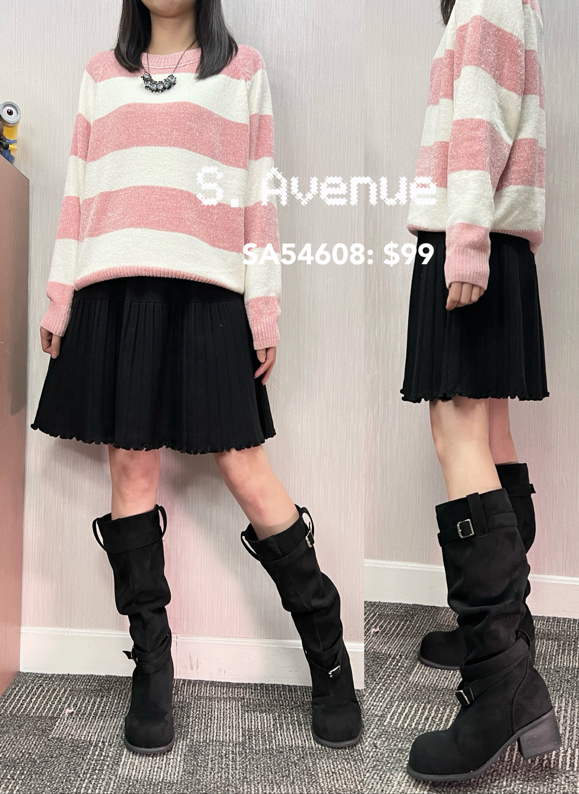 SA54608: 橡筋腰下百撍A字針織裙