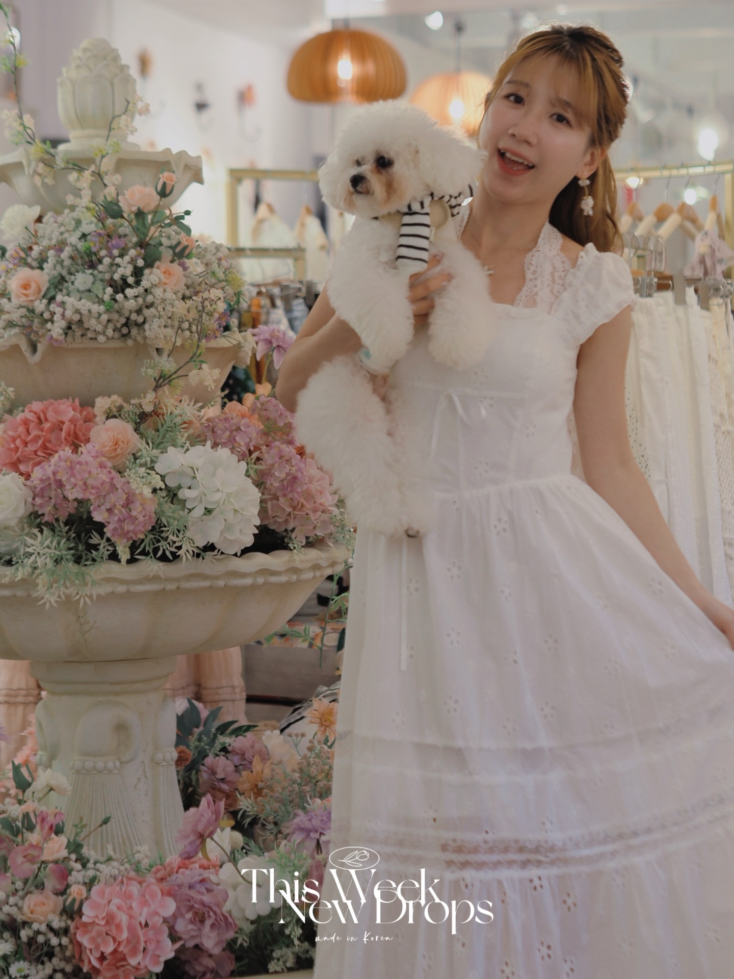 短袖白色連身裙