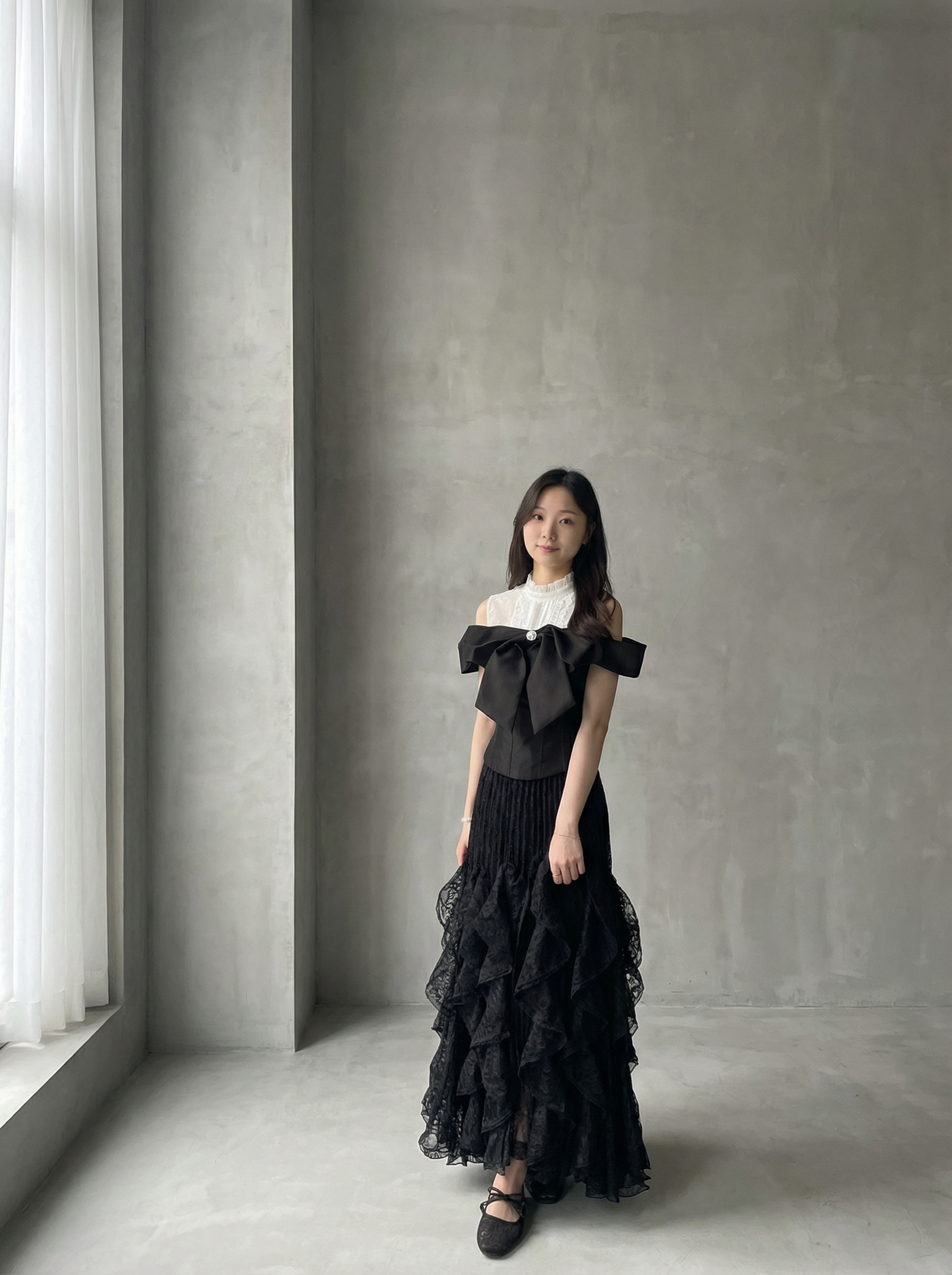 優雅蝴蝶結露肩上衣