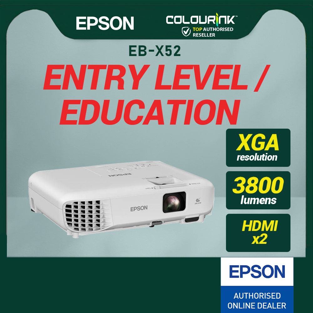 Epson EB-X52 XGA 3800 Lumens 3LCD Split Screen Optical Zoom High Brightness Wireless Business Projector Optional X06 E01
