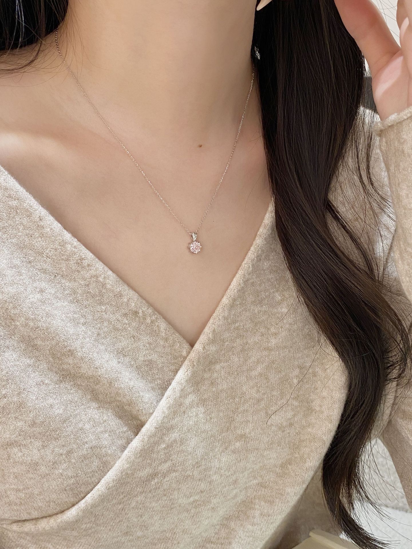 玫瑰切闪钻项链