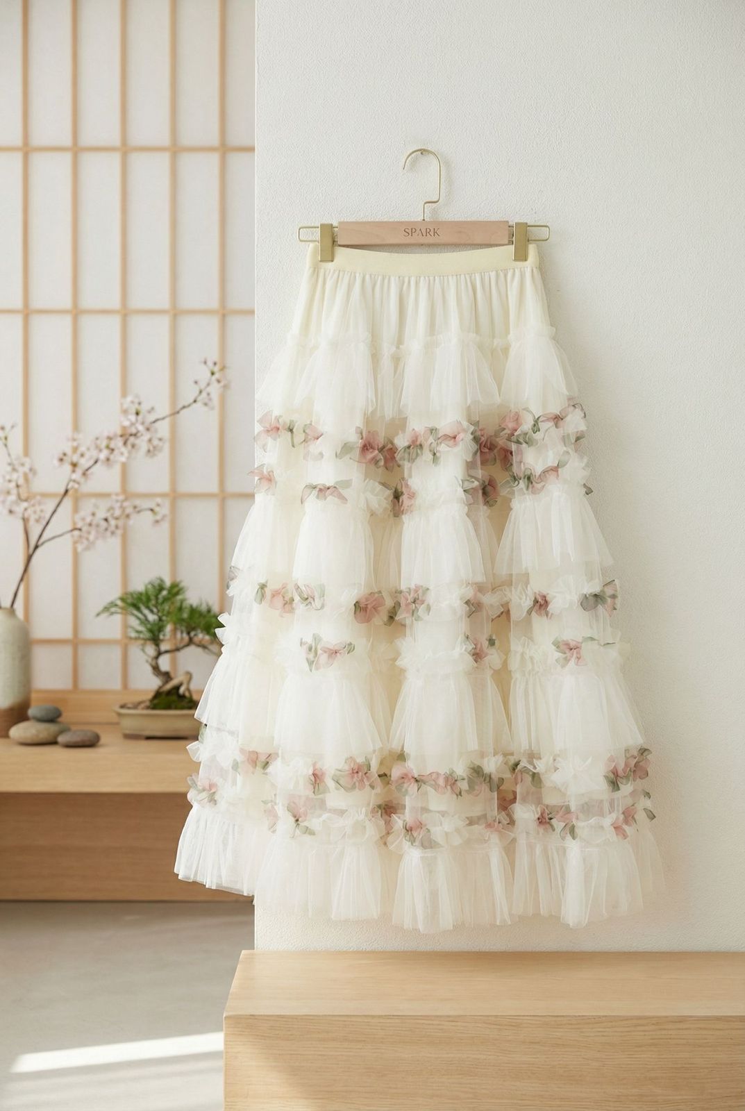 夢幻花朵薄紗長裙